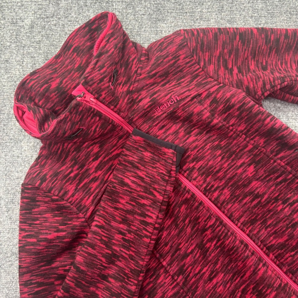 Bench Full Zip Jacket S Red‎ Black Marled Fleece Lined Funnel Neck Women